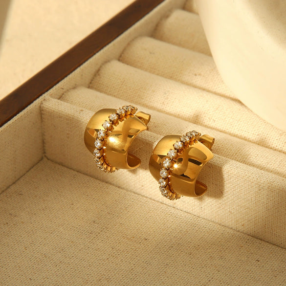 Wholesale Geometric Stainless Steel Electroplated 18K Gold Cshaped Earrings For Women