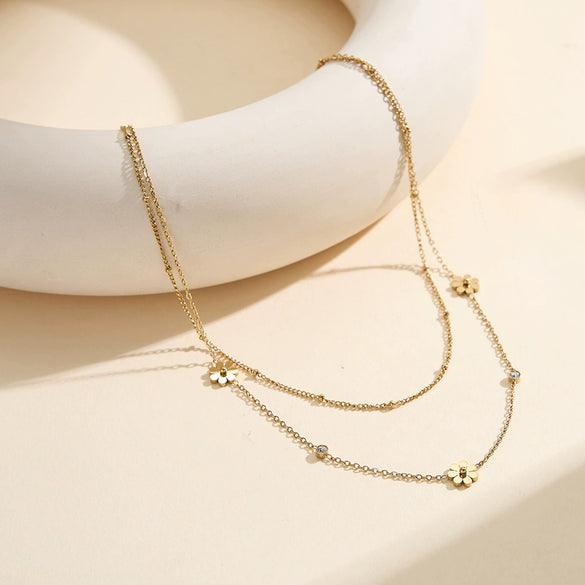 Wholesale Geometric Stainless Steel Electroplated 18K Gold Daisy Chrysanthemum Necklace For Women