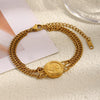 Wholesale Geometric Stainless Steel Electroplated 18K Gold Double Chain Queen Head Bracelet For Women