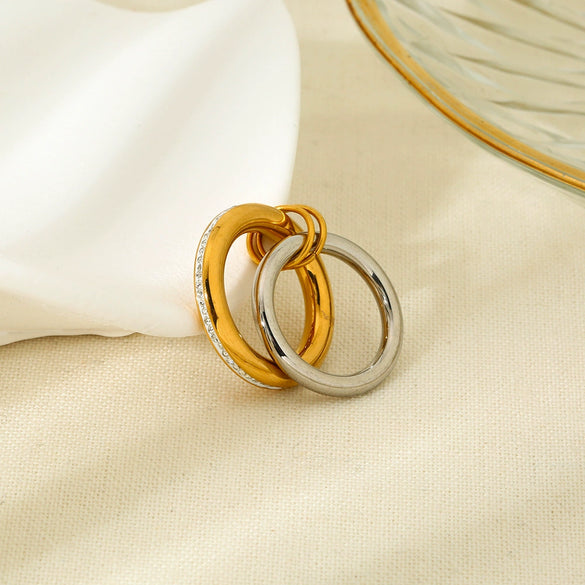 Wholesale Geometric Stainless Steel Electroplated 18K Gold Doublelayered Stacking Rings Jewelry For Women
