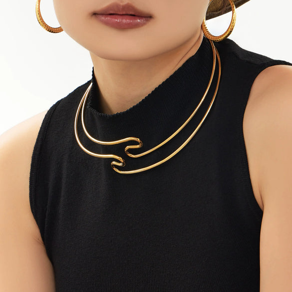 Wholesale Geometric Stainless Steel Electroplated 18K Gold Open Choker Necklace For Women