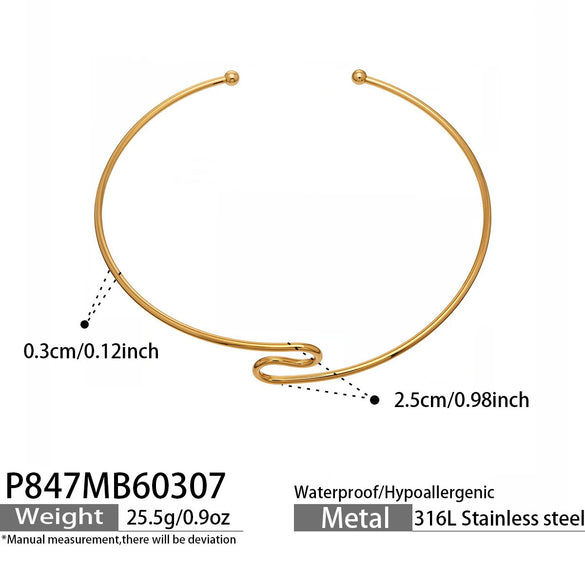 Wholesale Geometric Stainless Steel Electroplated 18K Gold Open Choker Necklace For Women