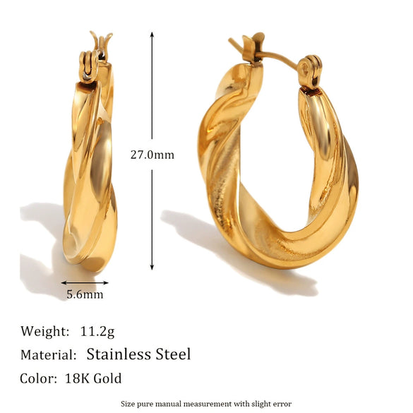 Wholesale Geometric Stainless Steel Electroplated 18K Gold Twisted Round Earrings For Women
