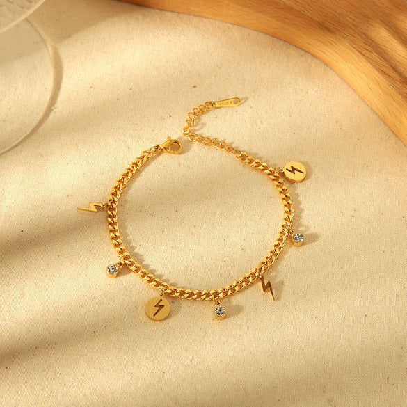 Wholesale Geometric Stainless Steel Electroplated Lightning Rhinestone Pendant Bracelet For Unisex And Women