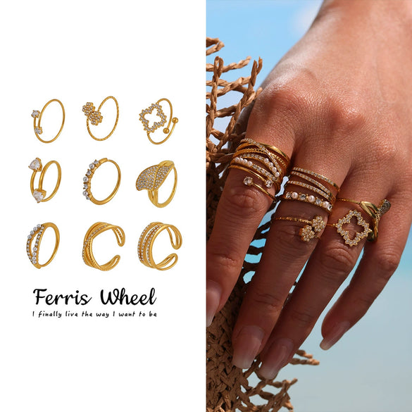 Wholesale Geometric Stainless Steel Electroplated Open Finger Ring For Women