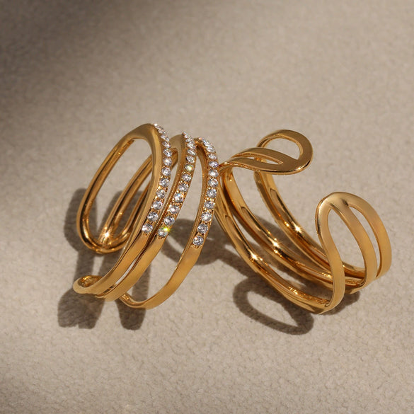 Wholesale Geometric Stainless Steel Electroplated Open Finger Ring For Women