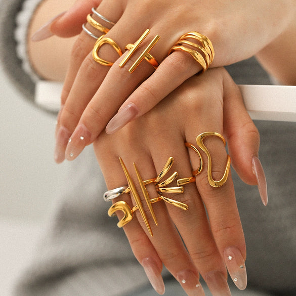 Wholesale Geometric Stainless Steel Electroplated Open Rings For Women