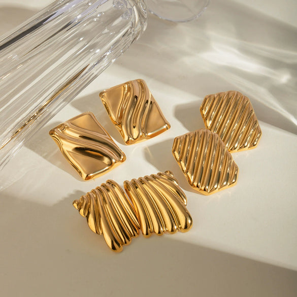 Wholesale Geometric Stainless Steel Electroplated Square Wave Texture Earrings For Women