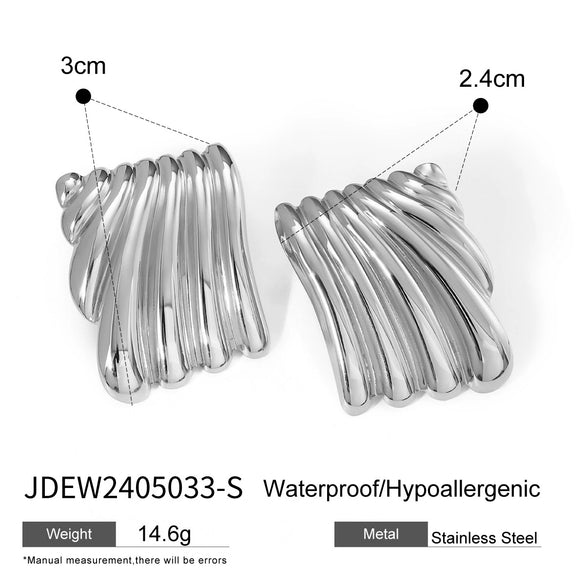 Wholesale Geometric Stainless Steel Electroplated Square Wave Texture Earrings For Women