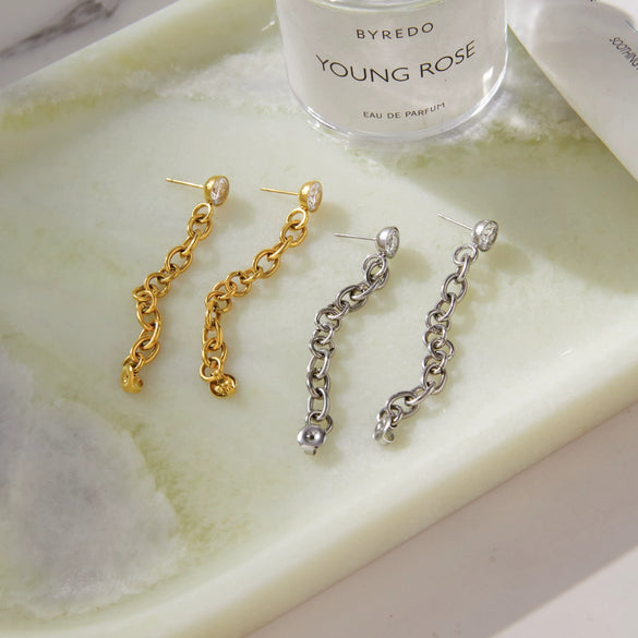 Wholesale Geometric Stainless Steel Electroplated Tassel Earrings For Women