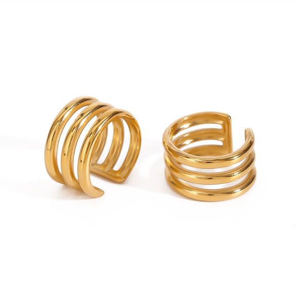Wholesale Geometric Stainless Steel Electroplated Three Layer Hollow Ear Clip Earrings Jewelry Quiet Design High Grade