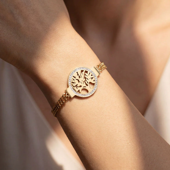 Wholesale Geometric Stainless Steel Electroplated Tree Of Life Bracelet For Women