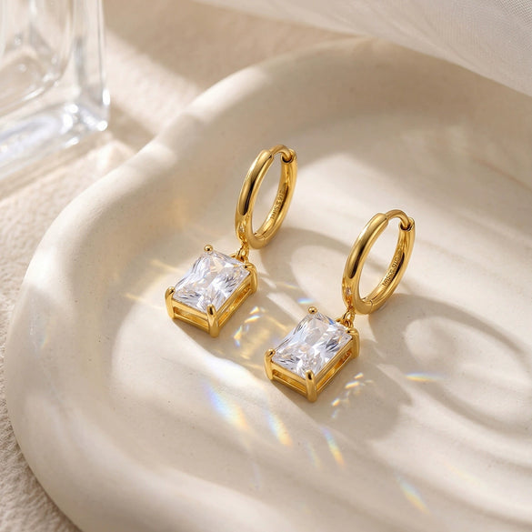 Wholesale Geometric Stainless Steel Electroplated Unisex Earrings With Square Pendant And Circle Design