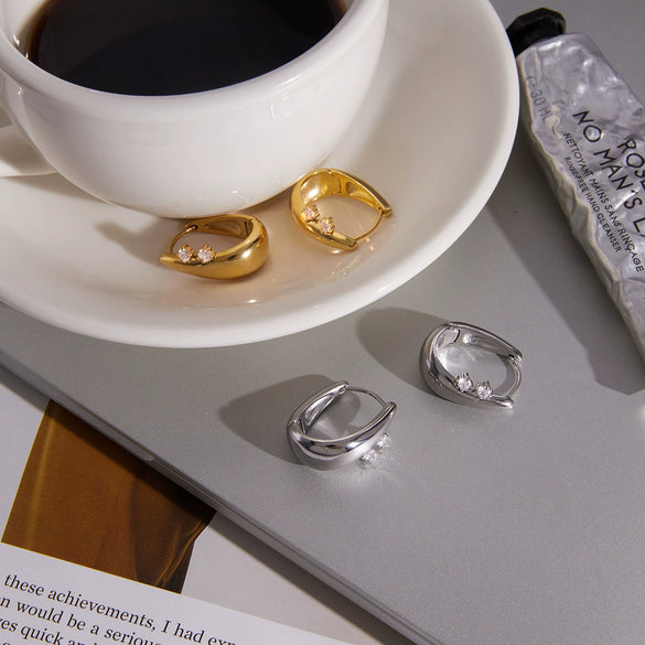 Wholesale Geometric Stainless Steel Electroplated Ushaped Zircon Earrings For Women