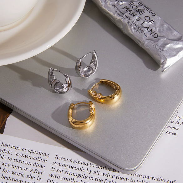 Wholesale Geometric Stainless Steel Electroplated Ushaped Zircon Earrings For Women