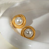 Wholesale Geometric Stainless Steel Electroplated White Shell Beads Pearl Winding Thread Earrings For Women