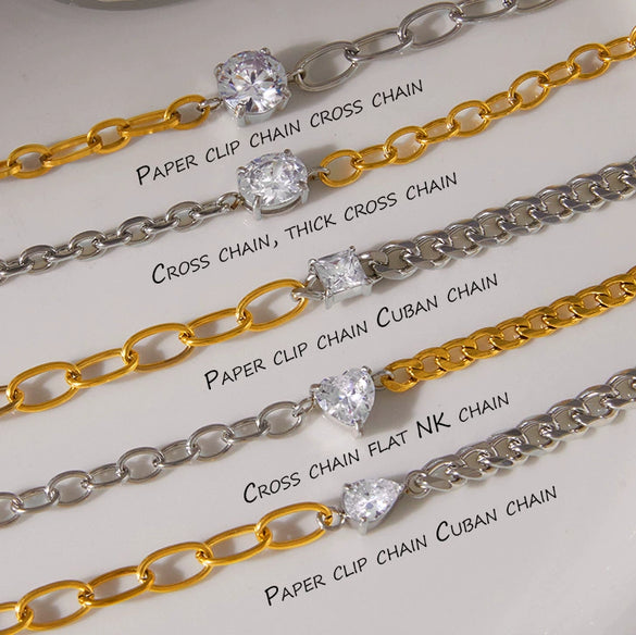 Wholesale Geometric Stainless Steel Electroplated Zircon Chain Bracelet For Women