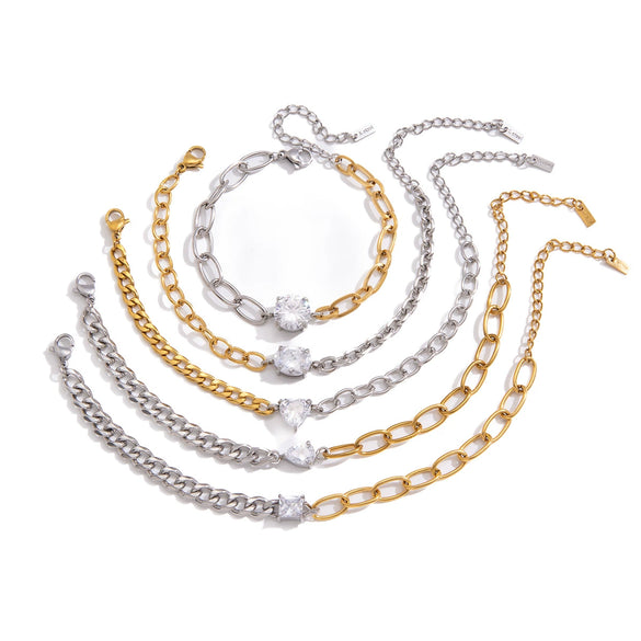 Wholesale Geometric Stainless Steel Electroplated Zircon Chain Bracelet For Women