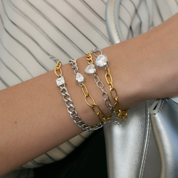 Wholesale Geometric Stainless Steel Electroplated Zircon Chain Bracelet For Women
