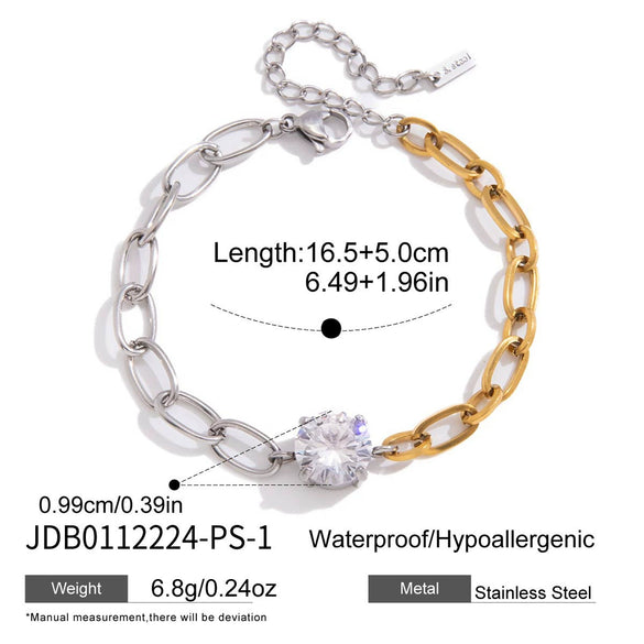Wholesale Geometric Stainless Steel Electroplated Zircon Chain Bracelet For Women