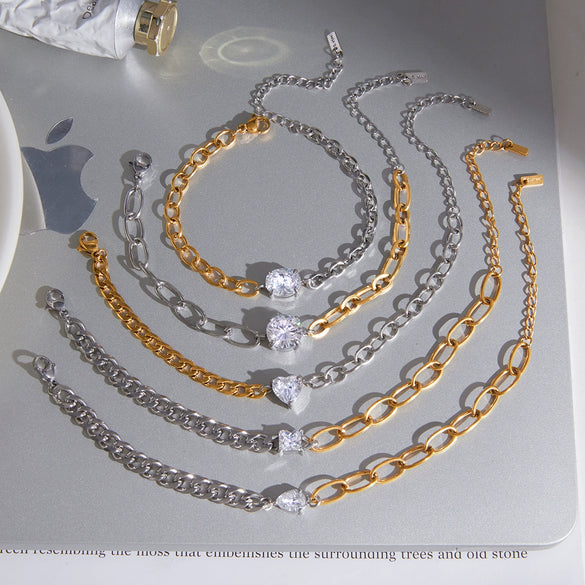 Wholesale Geometric Stainless Steel Electroplated Zircon Chain Bracelet For Women