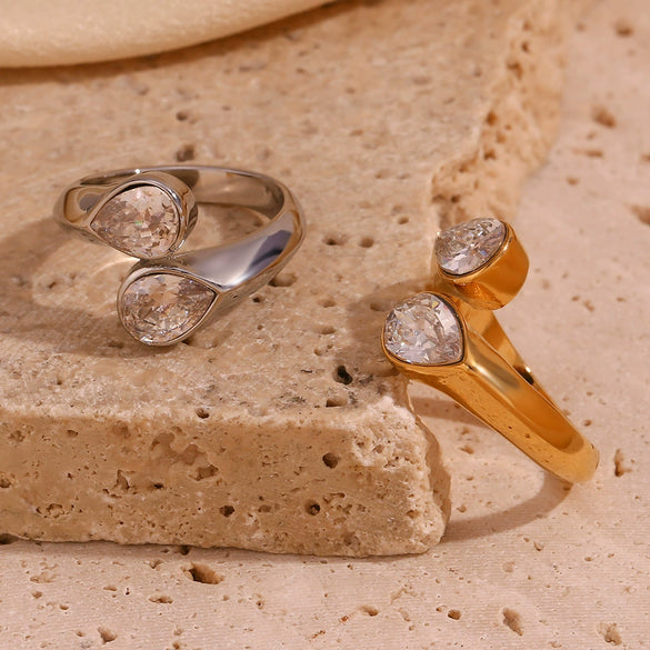 Wholesale Geometric Stainless Steel Fashion Open Ring With Electroplating And Zircon For Women