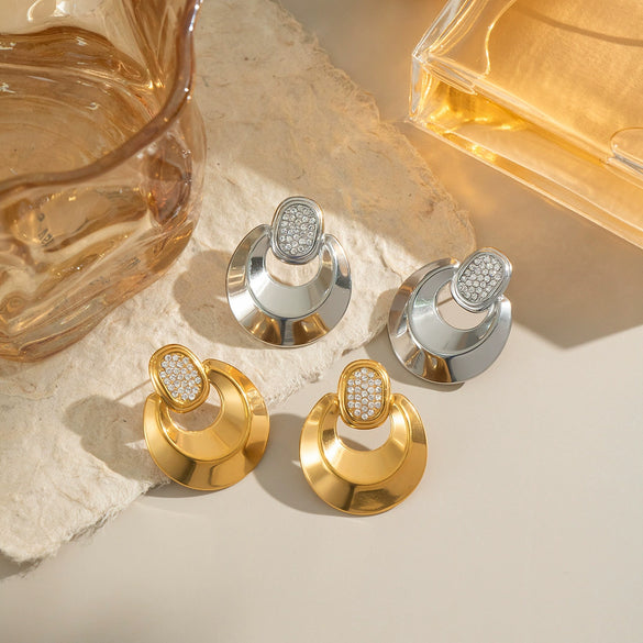 Wholesale Geometric Stainless Steel Fine Polished Fashionable Texture Light Luxury High End Women's Earrings With Electroplating Process Waterproof And Environmentally Friendly
