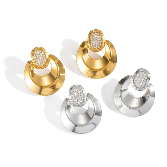 Wholesale Geometric Stainless Steel Fine Polished Fashionable Texture Light Luxury High End Women's Earrings With Electroplating Process Waterproof And Environmentally Friendly