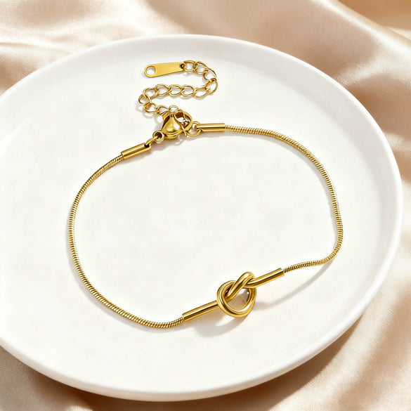 Wholesale Geometric Stainless Steel Gold Plated Knotted Snake Chain Bracelet For Women