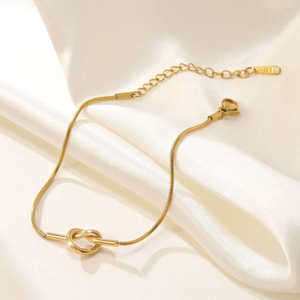 Wholesale Geometric Stainless Steel Gold Plated Knotted Snake Chain Bracelet For Women