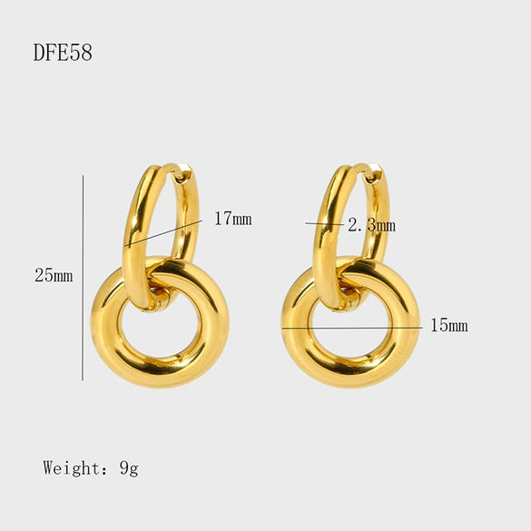Wholesale Geometric Stainless Steel Goldplated Round Ring Pendant Hoop Earrings For Women