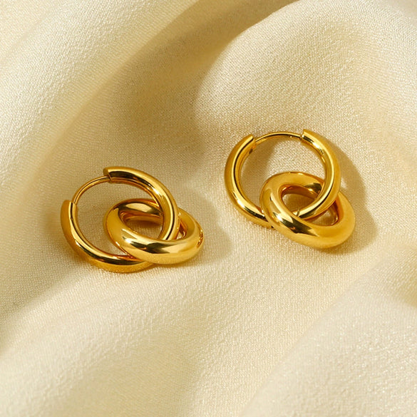 Wholesale Geometric Stainless Steel Goldplated Round Ring Pendant Hoop Earrings For Women