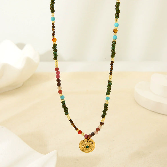 Wholesale Geometric Stainless Steel Handmade Electroplated Pendant Necklace With Oshaped Chain For Women