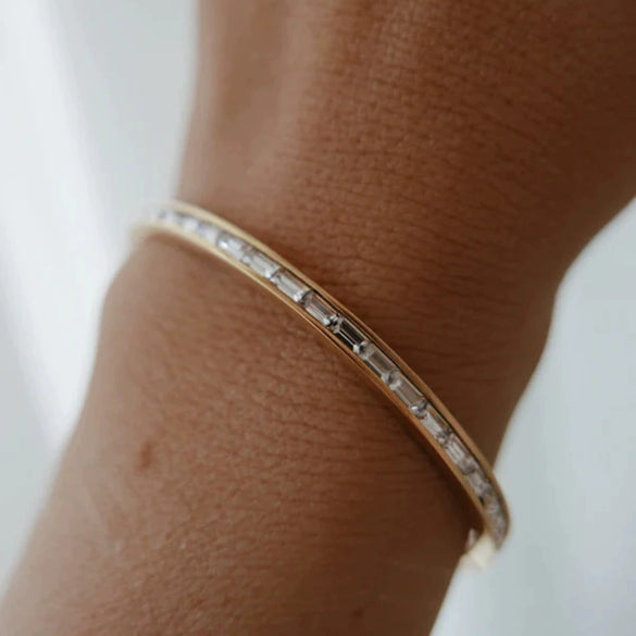 Wholesale Geometric Stainless Steel Inlaid White Square Zircon Electroplated Ladies Bracelet
