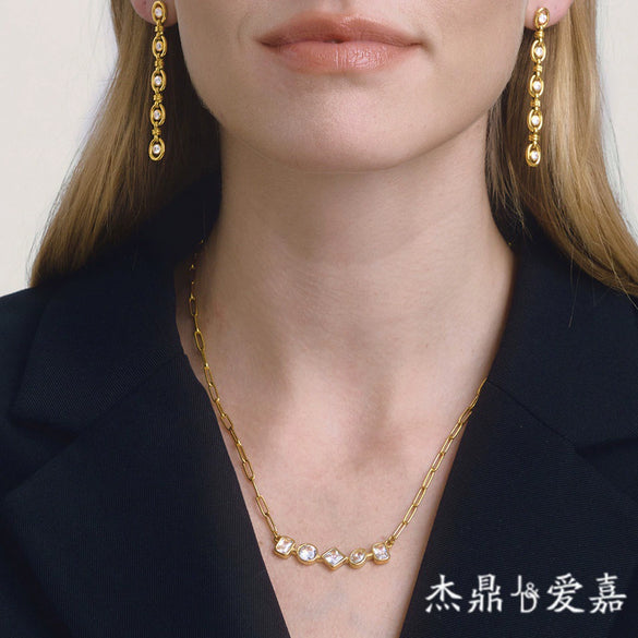 Wholesale Geometric Stainless Steel Jewelry Set With Vacuum Real Gold Plating For Women Earrings And Necklace