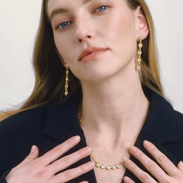 Wholesale Geometric Stainless Steel Jewelry Set With Vacuum Real Gold Plating For Women Earrings And Necklace