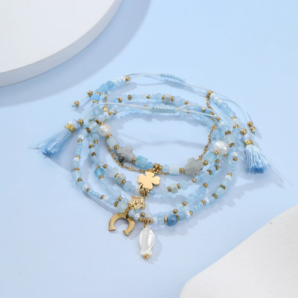 Wholesale Geometric Stainless Steel 18K Electroplated Beaded Bracelets For Women