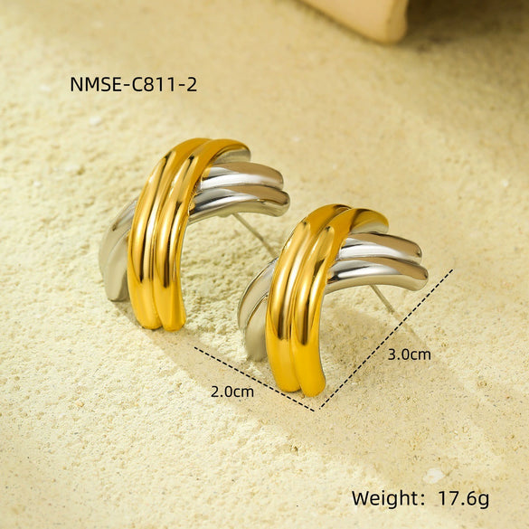 Wholesale Geometric Stainless Steel 18K Gold And Silver Electroplated Earrings For Women