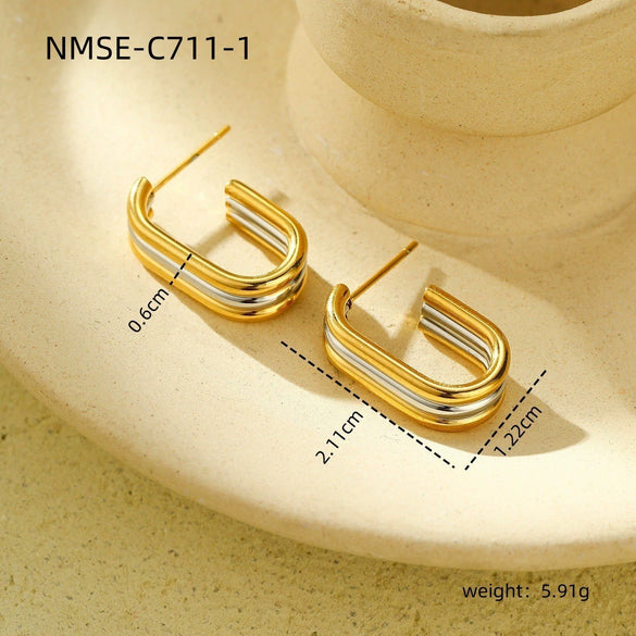 Wholesale Geometric Stainless Steel 18K Gold And Silver Electroplated Earrings For Women