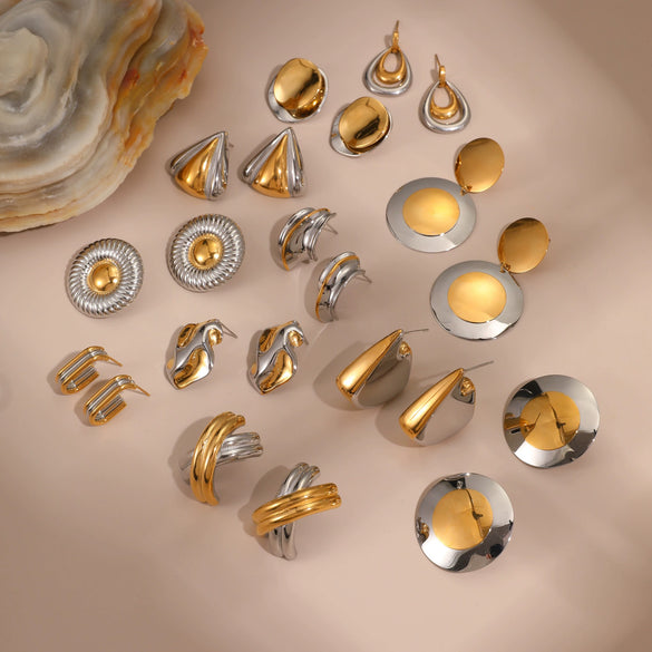 Wholesale Geometric Stainless Steel 18K Gold And Silver Electroplated Earrings For Women