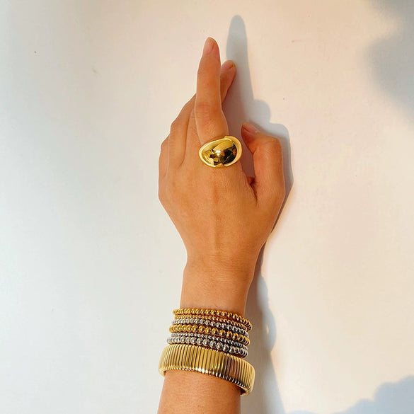 Wholesale Geometric Stainless Steel 18K Gold Beads Elastic Electroplated Bracelet Jewelry