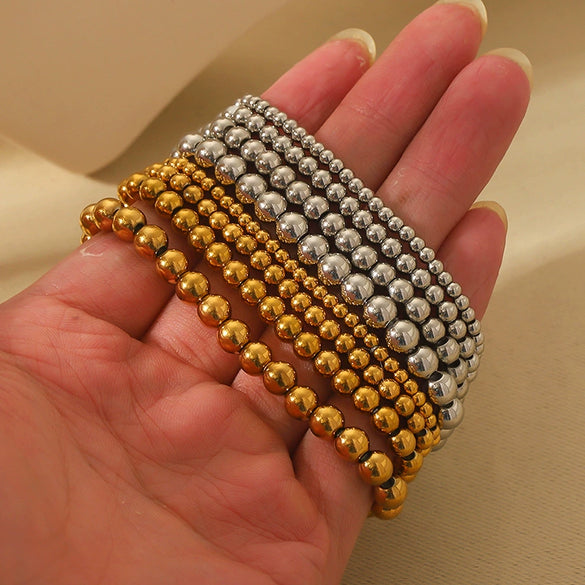 Wholesale Geometric Stainless Steel 18K Gold Beads Elastic Electroplated Bracelet Jewelry