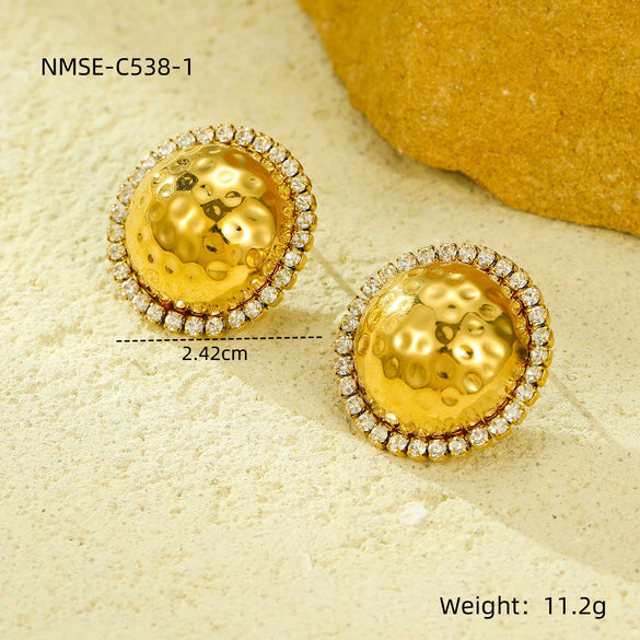 Wholesale Geometric Stainless Steel 18K Gold Electroplated Diamondencrusted Women's Earrings