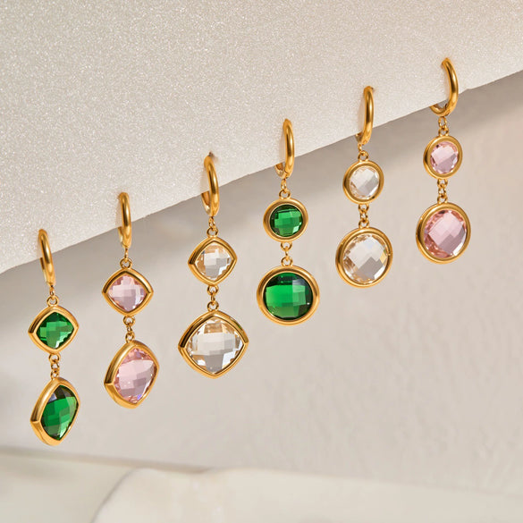 Wholesale Geometric Stainless Steel 18K Gold Electroplated Ear Cuffs For Women With Crystal Splicing Design