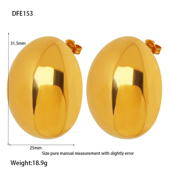 Wholesale Geometric Stainless Steel 16K Gold Electroplated Oval Ear Buckle Earrings For Women