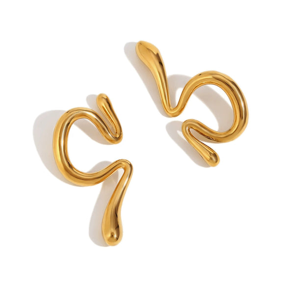 Wholesale Geometric Stainless Steel 18K Gold Plated Asymmetrical Liquid Curved Ear Clip Earrings For Women