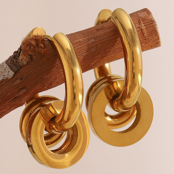 Wholesale Geometric Stainless Steel 18K Gold Plated Casual Earrings For Women