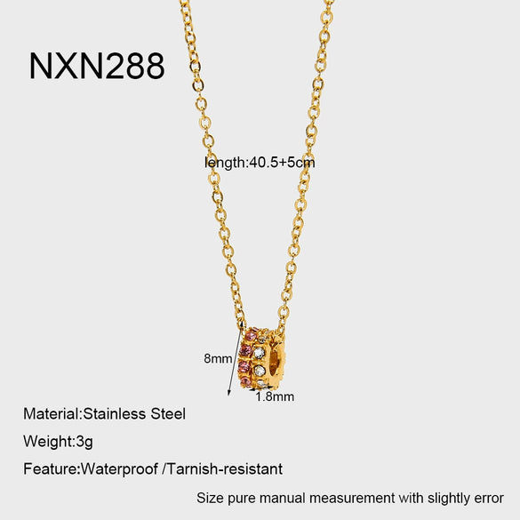 Wholesale Geometric Stainless Steel 18K Gold Plated Doublering Flower Pendant Oshaped Chain Necklace For Women
