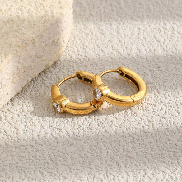 Wholesale Geometric Stainless Steel 18K Gold Plated Exquisite Zircon Ear Clips For Women