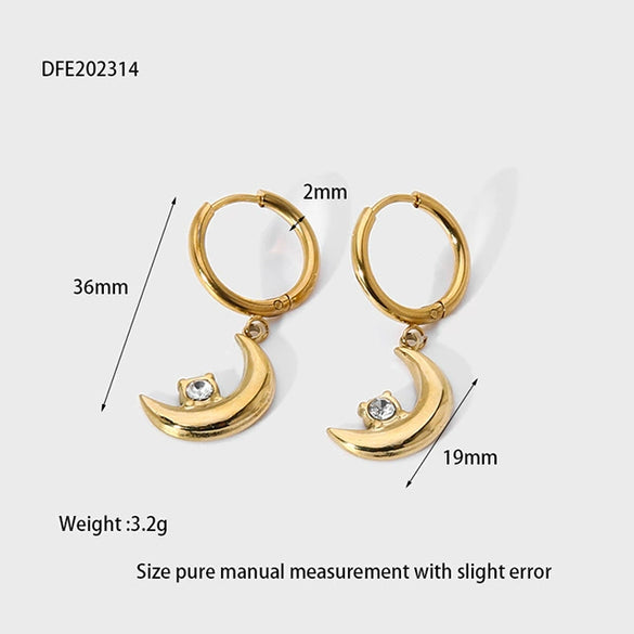 Wholesale Geometric Stainless Steel 14K Gold Plated Eye And Moon Pendant Hoop Earrings For Women